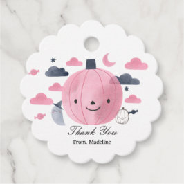 かわいいピンクの小さなかぼちゃの誕生日招待状 フェイバータグ