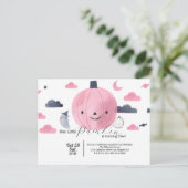 かわいいピンクの小さなかぼちゃの誕生日招待状 ポストカード (スタンド正面)