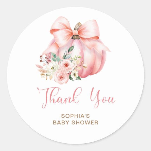 かわいいピンクの小さなカボチャ赤ちゃんシャワーありがとう ラウンドシール (正面)