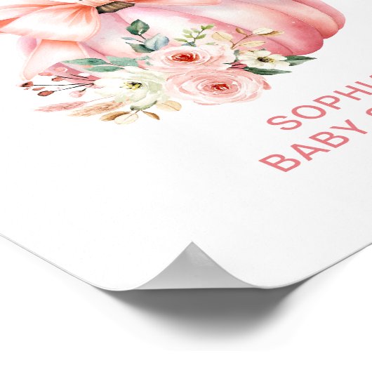 かわいいピンクの小さなカボチャ赤ちゃんシャワー歓迎サイン ポスター (角)