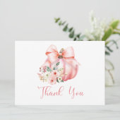 かわいいピンクの小さなカボチャ赤ちゃんシャワー サンキューカード (スタンド正面)