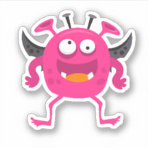 かわいいピンクの小さなモンスター ハロウィンステッカー