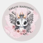 かわいいピンクの小さな龍「幸せを創る」 ラウンドシール (正面)