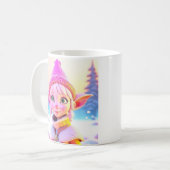 かわいいピンクの小妖精や小人お洒落クリスマス コーヒーマグカップ (正面左)