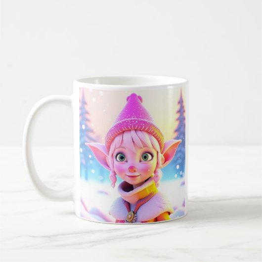 かわいいピンクの小妖精や小人お洒落クリスマス コーヒーマグカップ (左)