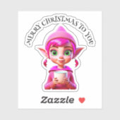 かわいいピンクの小妖精や小人とコーヒーまたはココアクリスマス シール (シート)