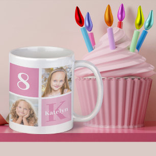 かわいいピンクの少女フォトコラージュカスタム誕生日ギフト コーヒーマグカップ