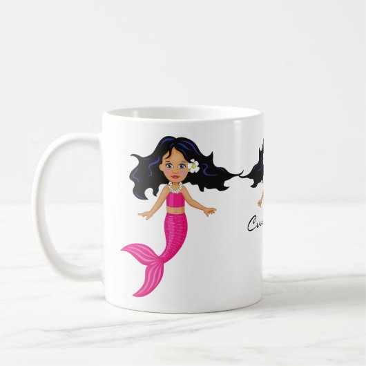 かわいいピンクの尾の人魚サンダー_コーブ コーヒーマグカップ (左)