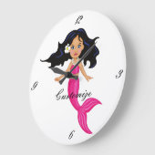 かわいいピンクの尾の人魚サンダー_コーブ ラージ壁時計 (傾斜)