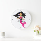 かわいいピンクの尾の人魚サンダー_コーブ ラージ壁時計 (ホーム)