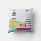 かわいいピンクの帆船と灯台 クッション (裏面)