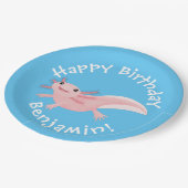 かわいいピンクの幸せなアクソロテパーソナライズされたル誕生日 ペーパープレート (アングル)