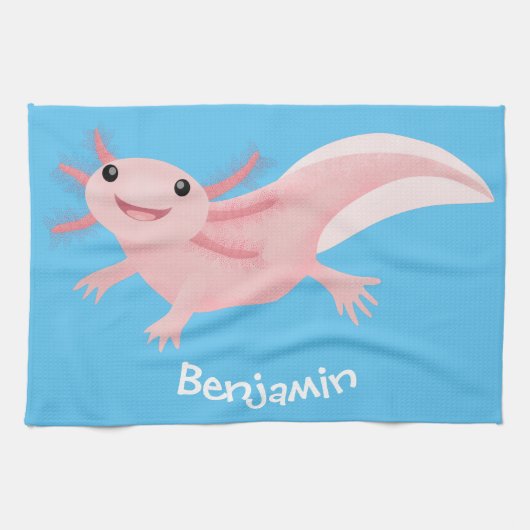 かわいいピンクの幸せな軸索 キッチンタオル (横)