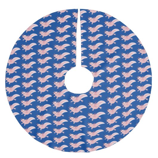 かわいいピンクの幸せな軸索 ブラッシュドポリエステルツリースカート (正面)