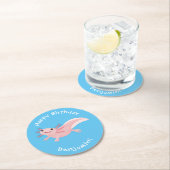 かわいいピンクの幸せな軸索 ラウンドペーパーコースター (インサイチュ)