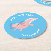 かわいいピンクの幸せな軸索 ラウンドペーパーコースター (アングル)