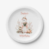 かわいいピンクの幽霊とバラとカボチャのハロウィーン ペーパープレート (正面)