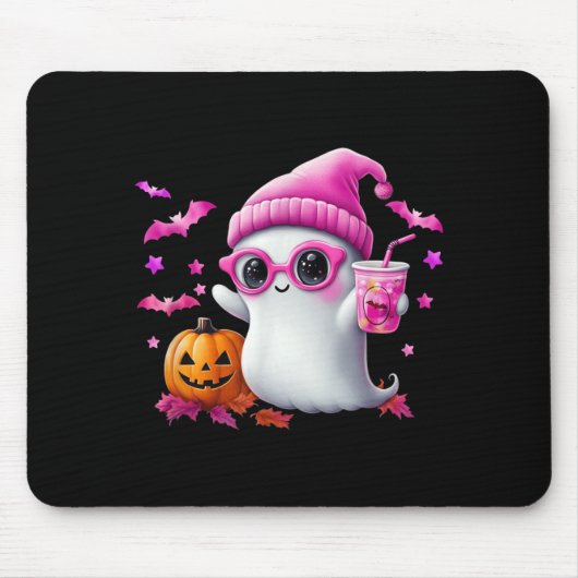 かわいいピンクの幽霊のハロウィン - 面白いレトロな幽霊と マウスパッド (正面)