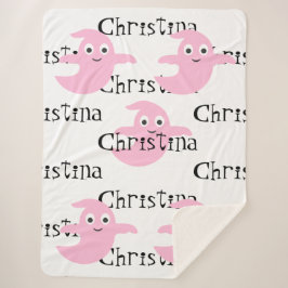 かわいいピンクの幽霊ハロウィンブランケットと名前 シェルパブランケット