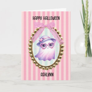 かわいいピンクの幽霊ハロウィン カード