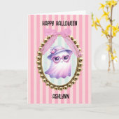 かわいいピンクの幽霊ハロウィン カード (黄色い花)