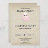 かわいいピンクの幽霊ヴィンテージハロウィーンの衣装 招待状 (正面/裏面)