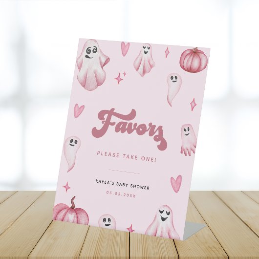 かわいいピンクの幽霊小さなブーブベビーシャワー好意サイン 台座サイン
