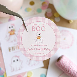 かわいいピンクの幽霊 ハロウィン お誕生日 ラウンドシール