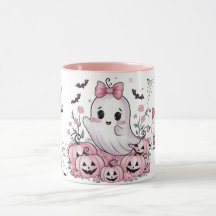 かわいいピンクの幽霊 ハロウィーン パステルパンプキン ツートーン
