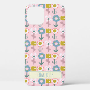 かわいいピンクの庭の花パーソナライズされたの名前 iPhone 12ケース