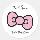 かわいいピンクの弓お洒落赤ちゃんシャワー誕生日パーティー ラウンドシール (正面)
