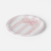 かわいいピンクの弓とオーニングストライプのガーリー ペーパープレート (アングル)