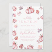 かわいいピンクの弓の水の色ガールカボチャの赤ちゃんシャワー 招待状 (正面)
