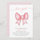かわいいピンクの弓の赤ちゃんシャワー 招待状 (正面/裏面)
