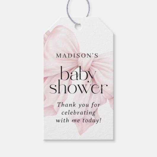 かわいいピンクの弓ガール赤ちゃんシャワーの好意 ギフトタグ (正面)