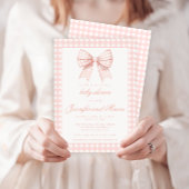 かわいいピンクの弓ジンガム赤ちゃん女の子シャワーの招待状 招待状