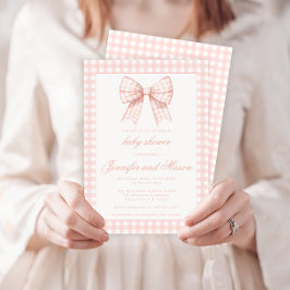 かわいいピンクの弓ジンガム赤ちゃん女の子シャワーの招待状 招待状