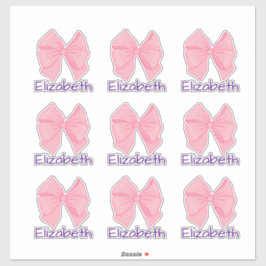 かわいいピンクの弓パープルガールの名前 シール