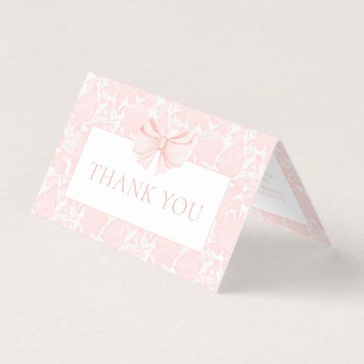 かわいいピンクの弓フローラベビーシャワーサンキューカード (正面)