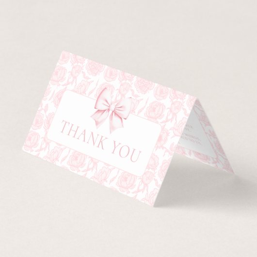 かわいいピンクの弓フローラベビーシャワーサンキューカード (正面)