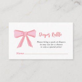 かわいいピンクの弓ベビーシャワーおむつラッフル エンクロージャーカード