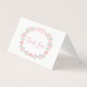 かわいいピンクの弓ベビーシャワー折り畳みサンキューカード (正面)