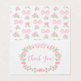 かわいいピンクの弓ベビーシャワー折り畳みサンキューカード