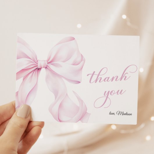 かわいいピンクの弓ベビーシャワー サンキューカード