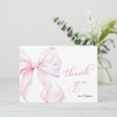 かわいいピンクの弓ベビーシャワー サンキューカード (スタンド正面)
