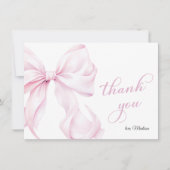 かわいいピンクの弓ベビーシャワー サンキューカード (正面)