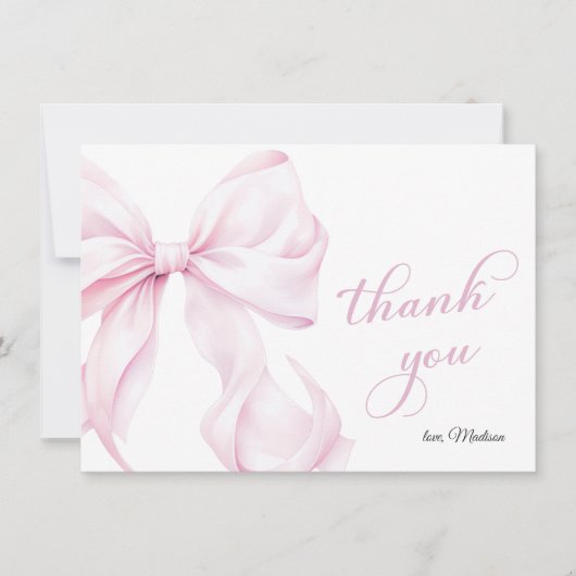 かわいいピンクの弓ベビーシャワー サンキューカード (正面)