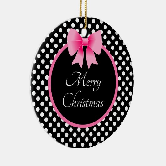 かわいいピンクの弓メリークリスマス セラミックオーナメント (右)