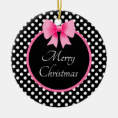 かわいいピンクの弓メリークリスマス セラミックオーナメント (正面)