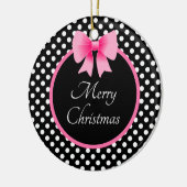 かわいいピンクの弓メリークリスマス セラミックオーナメント (左)